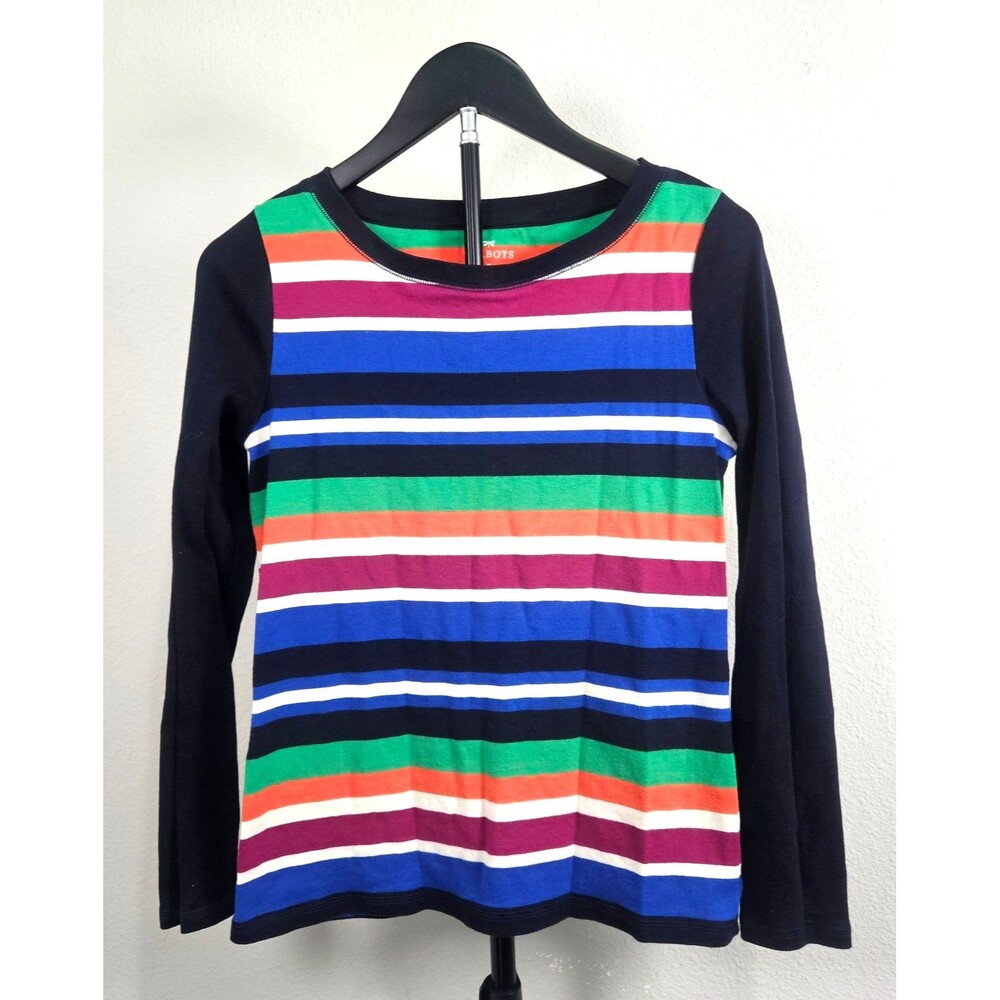 Talbots Womens Medium Striped Long Sleeve Shirt Multicolor Cotton Boat Neck Top
